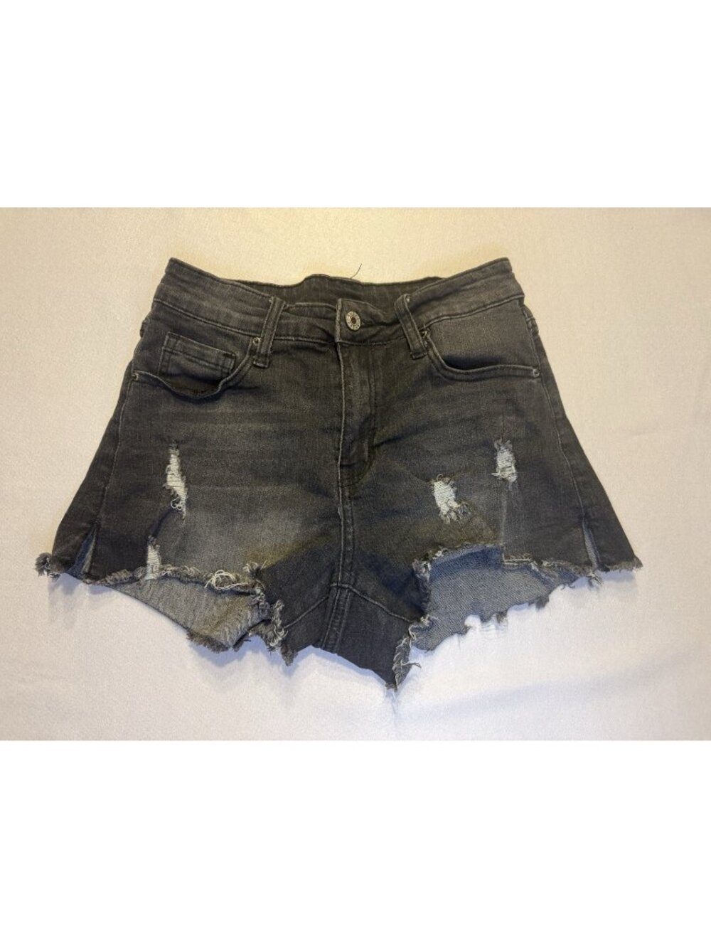 High Rise Black Denim Cut Off Shorts Size S